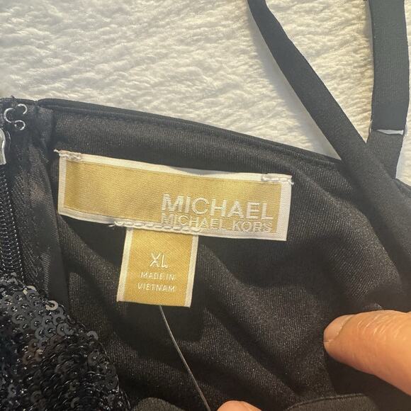 Michael Kors Sequin Matte Jersey Sleeveless Faux Wrap Mini Black Dress Sz XL New - Picture 10 of 16